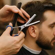 Kit 2 Tesoura De Cortar Cabelo E Desbaste Profissional Barbearia Salão Cabelo Fio Laser 17cm Descanso De Dedo - Tesoura de Desbaste - Visão 5