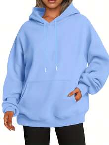 4pcs Women's Casual Hooded Sweatshirt - Women's Outdoor Sweatshirt, Solid Color, Regular Fit, Long Sleeve, Front Pocket Pullover, Versatile For Office And Casual Wear, Street Style Essential, Minimalist Design, Durable Construction, Unisex Style, Urban Style, Suitable For Holiday Gifts - 彩色 - 查看 7