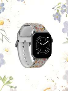 1pc Orange & Pink Floral Soft Elastic Breathable Replacement Watch Band Strap Compatible With Samsung, Garmin, Honor Smartwatches, 38mm 40mm 41mm 45mm 44mm 42mm 46mm 49mm, Fashionable Casual Multi-Color Silicone Watch Band Strap Compatible With Apple Watch Ultra Series SE/11/10/9/8/7/6/5/4/3/2/1