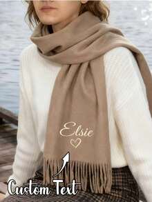 Customized Tassel Scarf, Can Be Customized With Name/Initial/Phrase, Personalized Wool Scarf Gift, Winter Scarf, Bulk Scarves, Personalized Shawl, Personalized Scarf, Cashmere Scarf, Knitted Scarf, Winter Wedding, Wedding Scarf, Gift For Bride, Bridesmaid Invitation, Christmas Gift, Personalized Scarf - Multicolor - View 9