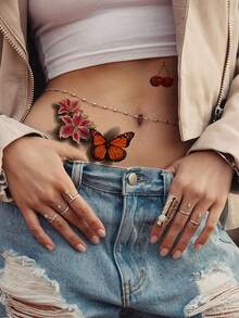 5 piezas de pegatinas de tatuajes temporales coloridos, pegatinas de labios para el Día de San Valentín, con patrones de rosas, flores y corazones, adecuados para parejas, pegatinas de tatuajes desechables de estilo Y2K para el Día de San Valentín - Multicolor - Ver 2