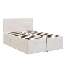 =(WX000503AAA) Upholstered Bed, 200x140cm, Double Bed With Metal Frame, Large Storage Space, Both Sides Fold Down, Beige - Beige + Solid Wood+MDF + Linen - View 4