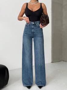 SQUALO Women's Wide Leg Color With Pocket Details Destroyed Retro Washed Street Style Jeans Ripped And Cutout Wide Leg Jeans - Royal Blue - View 3