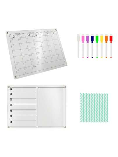 Juego de 2 Pizarrones Magnéticos Transparentes para Refrigerador con Rotuladores y Bloques Magnéticos, Ideal para Organización y Notas (30x40 cm). Bluelander