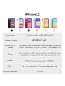 Apple iPhone 11 usado, dual SIM, opções de armazenamento de 64 GB/128 GB/256 GB, ideal para uso diário e jogos. Celular usado de alta qualidade, versão chinesa, sem eSIM, cor roxa. - Roxo - Visão 2