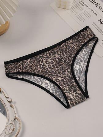 1pc Women Leopard Print Casual - Comfortable Minimalist Casual - Sports Casual Mesh Bikini Panties, Daily Wear