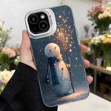 Cubierta de telefono con diseño de muñeco de nieve azul con estrellas y texto CASENO para uso diario en invierno Aplicable a los teléfonos de la serie Apple y Galaxy - Blanco - Ver 7