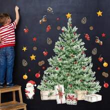 New Calcomanías de pared grandes para árbol de Navidad calcomanías de pared de acuarela para despegar y pegar calcomanías de pared gigantes para baño recámara sala de estar oficinas decoración del hogar - Vistoso - Ver 5