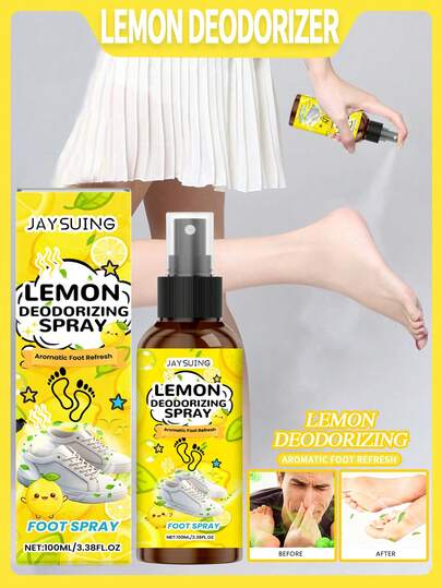 JAYSUING 1 Box Of 100ml Lemon Shoe Deodorizing Spray, Also Suitable For Foot Odor And Foot Care. Gentle Formula, Refreshing Texture, Keeps Feet Fresh And Fragrant Daily. This Foot Spray Effectively Eliminates Odor And Combats Foot Sweat. Convenient For Travel.