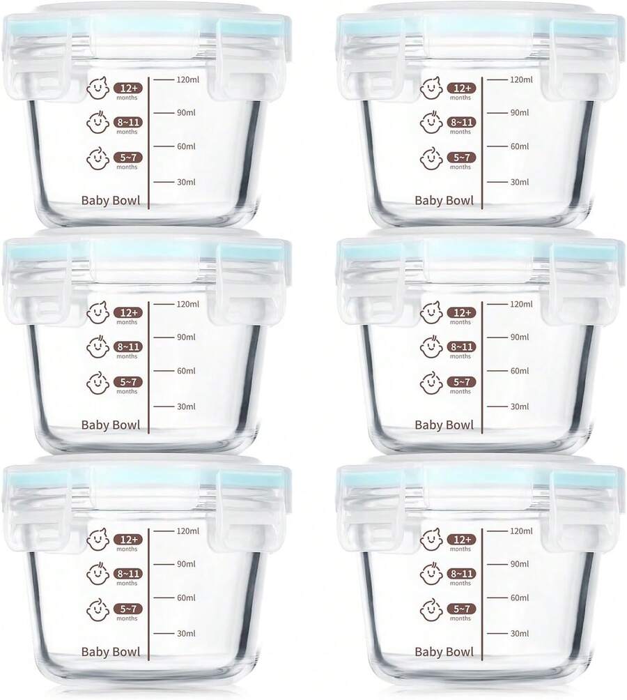 Juego de 6 Recipientes para congelación de alimentos,Recipientes para papillas de bebe,Tarro de comida pequeño reutilizable a prueba de fugas de 4 onzas,Apto para frigorífico,microondas y lavavajillas - 1 - Ver 1