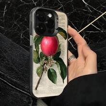 Funda de Teléfono Transparente de Manzana Roja con Hojas Verdes y Texto Impreso para iPhone 14 13 12 11 Pro Max  Galaxy S23 S22 S21 S20 Opción de Regalo Ideal para Todas las Temporadas - Plateado - Ver 4