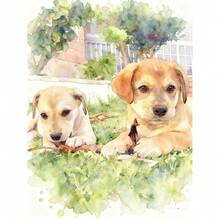 个性化水彩效果宠物及主人礼物 | 宠物纪念肖像 | 定制水彩狗狗肖像 | 定制狗狗肖像 | 定制狗狗油画，定制猫咪，定制猫咪肖像，定制肖像，定制全家福，定制情侣肖像，定制家庭成员肖像，定制朋友肖像，定制礼物（无框画布），提供横版和竖版 - 彩色 - 查看 7