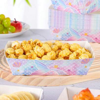 10/24 صندوق طعام قابل للتخلص منه بشكل ذيل السمكة، صناديق البطاطا المقلية، صناديق الفشار، صناديق الوجبات الخفيفة، ديكورات لحفلات عيد الميلاد والتجمعات العائلية، مناسبة لمخابز ومطاعم البرغر والسينمات صناديق الطلبات الخارجية