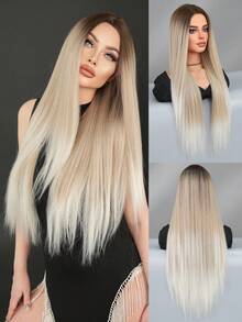 7JHH WIGS 32 Inch Ombre White Grey Wigs For Women, Super Long Straight Wigs, Elegant Fluffy Without Bangs Middle Part Wig,Very Soft Synthetic Heat Resistant Fiber Hair, Beautiful Full Machine Hair Wig Suitable For Fashion Girls Daily,Anime Or Costume Cosplay Decoration,Music Festival Dance Party Street Wear Use, Mother's Day Gifts - 漸變灰色 - 查看 2