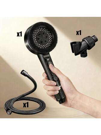 3pcs Black Prague Shower Head + 59.06 Inch + Black American Bathroom Rack, Multi-Spray Modes, G1/2 Interface, Wall Mounted/Hanging, High Pressure Handheld Shower Head, Massage Silicone Head - Christmas Gift
