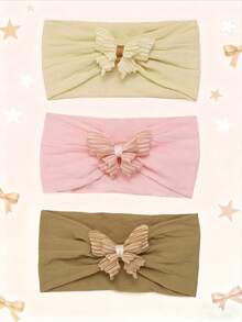 3pcs/Set Cute Butterfly Baby Headbands, Soft Nylon Elastic Headwraps Hair Accessories For Girls