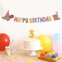 1 Conjunto Faixa de Aniversário Feliz do Dachshund - Decoração Suspensa de Papel Colorido com Texto "Feliz Aniversário", Adequado para Decoração de Festa, Jardim, Entrada e Decoração de Quarto, Sem Necessidade de Eletricidade, Decoração de Festa de Aniversário - Multicolorido - Visão 9