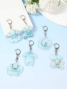 6件套蓝色小象钥匙扣，蓝色小象图案，一周岁生日悬挂装饰卡通亚克力钥匙扣，可爱动物吊坠，婴儿派对用品，性别揭晓派对礼物，丛林动物主题宝宝生日派对，婴儿派对装饰，性别揭晓派对装饰，婴儿房装饰，可悬挂于包包和手机，婴儿派对礼品袋填充物 - 藍色小象 - 查看 3
