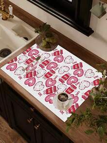 1pc Love Coffee Heart Pad, Romantic Coffee Heart Mat, Heart Coffee Love Pad, Valentine's Day Desk Mat, Washable - Multicolor - View 3