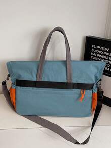 Faltbare Reisetasche mit großer Kapazität, Handgepäcktasche mit Trolley-Schlitz, Farbblockdesign mit mehreren Taschen, Schultertasche für den Arbeitsweg, Fitnessstudio & Nass-Trocken-Trennung - Verschiedenfarbig - Übersicht 6