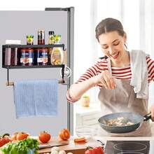 Magnetic Spice Rack For Refrigerator, Magnetic Paper Towel Holder For Fridge, Magnetic Shelves With 2 Hooks, Fridge Magnet Organizer, Seasoning Organizer, Foldable Design Refrigerator Organizer For Kitchen, Christmas Mother Father' Day Gifts (Black) - Black - View 5