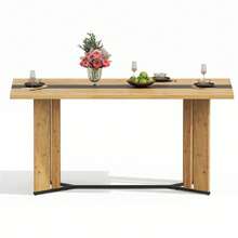 Scandinavian Style Wooden Dining Table, 150 Cm, Oak Finish, 2.8 Cm Thick Top, Non-Slip Pads, Waterproof And Scratch Resistant, Ideal For The Living Room, Kitchen Or Dining Room. - Camel - View 10