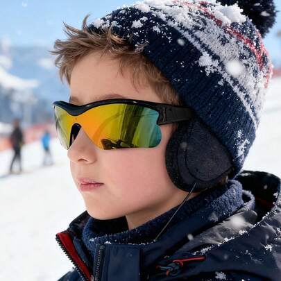 1PC Boys And Girls 6-12Y Semi-Rimless One-Piece Colorful Sports Glasses Suitable For Outdoor Cycling, Skiing, And Fashion Matching