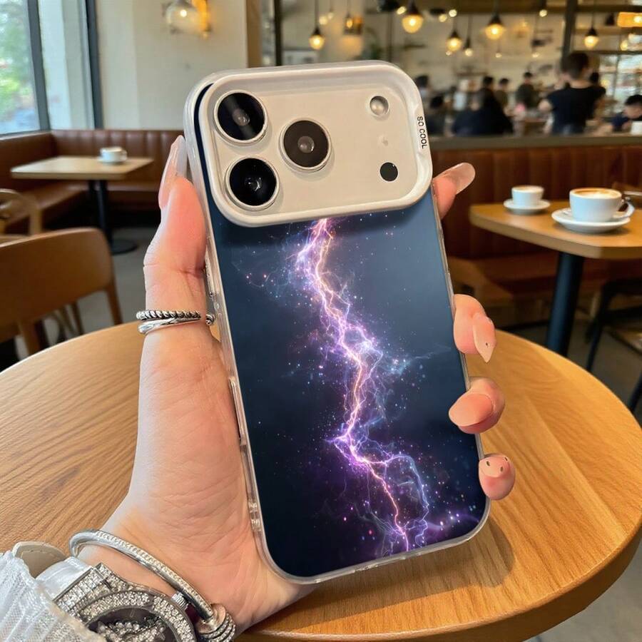 Funda de Teléfono Impresión de Galaxia de Rayo Púrpura para iPhone 14 15 Pro Max  S23 S24 Plus Ajuste Universal para Todas las Estaciones Opción de Regalo Ideal - Negro - Ver 1