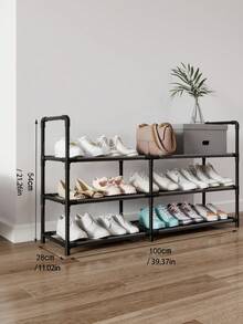 1 pieza Zapatero metálico negro de dos hileras con espacio mejorado, aprox. 40 pulgadas de ancho, apto para adultos y niños, minimalista, resistente al polvo, resistente, moderno, fácil de montar y desmontar, portátil, ideal para salón, dormitorio, recibidor, oficina, almacenamiento en casa, almacenamiento multicapa, regalo para fiestas y niños. - Multicolor - Ver 12