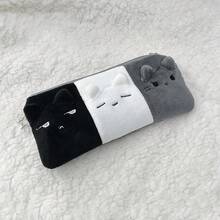 1个可爱毛绒黑白灰小猫铅笔盒，高品质简约大容量收纳袋，学生文具整理包，儿童学习用品收纳袋 - 彩色 - 查看 7
