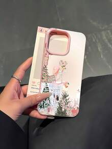 Funda navideña para móvil con diseño de reno bailarín de ballet. Compatible con teléfonos ,  17,  16 Pro Max,  15 Pro Max,  13 y  12. Fabricada en TPU para una protección eficaz contra golpes y caídas. Un regalo ideal para familiares, amigos, seres queridos, parejas y para Navidad. - Rosa - Ver 1