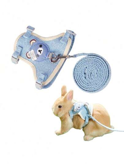 1 set nallebjörnssele och koppel, kaninkoppel, kanintillbehör, sele, halsband och koppel för smådjur, sele med koppel, kaninsele, justerbart koppel, kanintillbehör, lämplig för små och medelstora husdjur