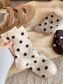 6双装女士甜美波点学院风吸湿排汗防摩擦中筒袜，秋冬季