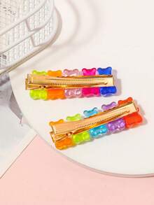 2pcs Bear Decor Hair Clip Claw Clips Hair Claws Hair Barrettes, School Stuff, Hair Accessories - Multicolor - View 4