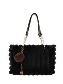 1 chiếc túi tote lớn có khóa kéo, chất liệu nhung mềm mại. Chiếc túi tote này được thiết kế với chất liệu nhung cao cấp và đi kèm với một dây xích thời trang. Đây là mẫu túi mới cho mùa Thu/Đông, rất phù hợp cho phụ nữ sử dụng hàng ngày. - màu đen - Xem 9