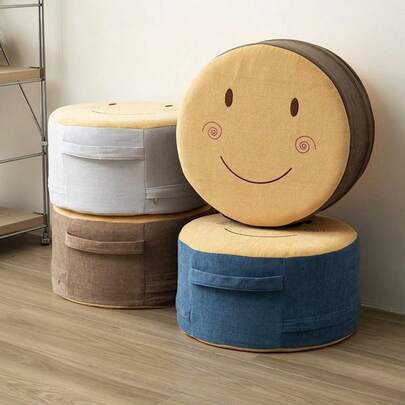 1pc Minimalist Smiling Face Removable Handle Washable Fabric Footstool, Suitable For Balcony, Window Seat, Tatami Mat