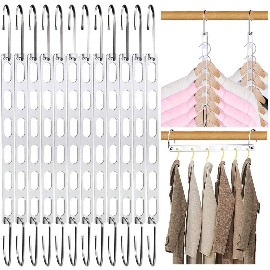 6 Pack Space Saving Hangers For Clothes, Collapsible Metal Hangers Organizer, Clothes Space Savers, Closet Organizers And Storage, Dorm Room Essentials - 銀色 - 查看 1