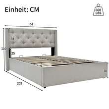 Hydraulic Double Upholstered Bed 140x200cm, Bed With Slatted Base Made Of Metal Frame, Modern Bed Frame With Storage Space, Cotton, Light Grey - Light Grey - View 7