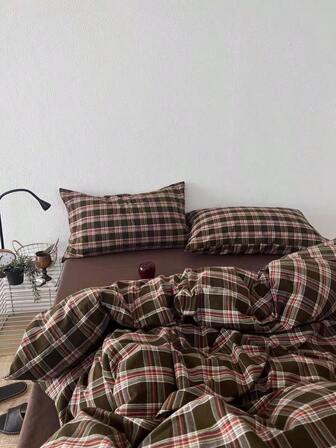 3pcs 100% Polyester Vintage Striped Print Duvet Cover Set, 2 Plaid Pillowcases + 1 Duvet Cover (No Bed Sheet)