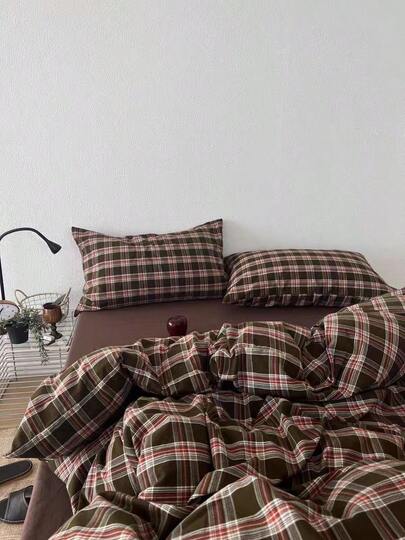 3pcs 100% Polyester Vintage Striped Print Duvet Cover Set, 2 Plaid Pillowcases + 1 Duvet Cover (No Bed Sheet)