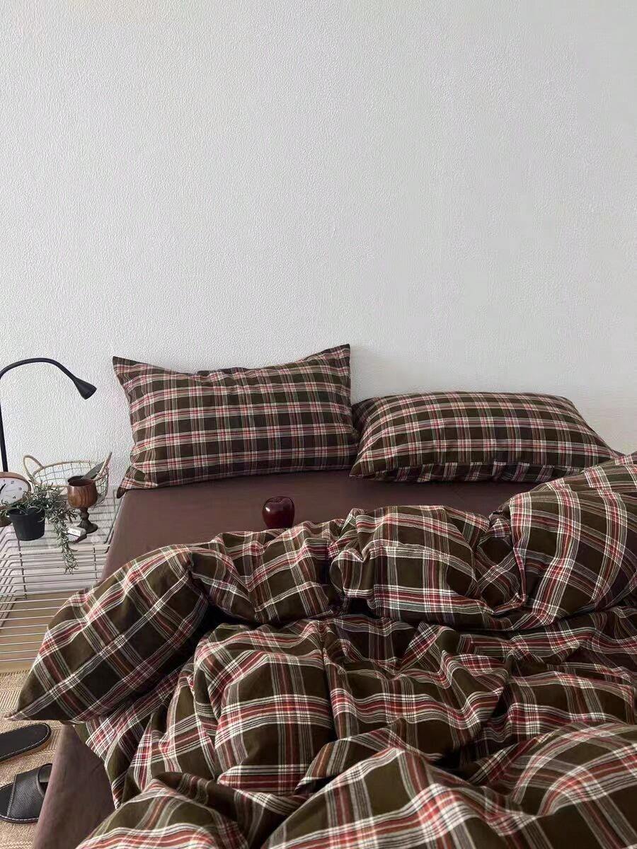 3pcs 100% Polyester Vintage Striped Print Duvet Cover Set, 2 Plaid Pillowcases + 1 Duvet Cover (No Bed Sheet)