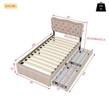 Flat Bed 90*200, Padded Bed, Bedside Table Cushion With Decorative Studs, Double Drawers, Light Beige Color - Beige Brown + MDF - View 3