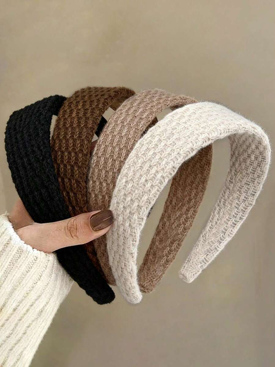 4条/1条，周长14.17英寸/36厘米，黑色、白色、棕色、裸色针织发带，时尚百搭高端优雅简约纯色发饰，适合日常佩戴、休闲、派对、通勤、度假、扎马尾辫、盘发、洗脸、化妆、搭配服装等场合。