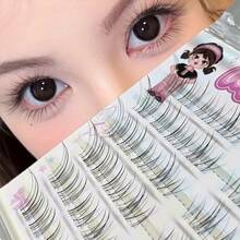 MIXIAOHE Ciglia finte trasparenti e leggere, 48 ciuffetti, fai da te, senza colla, riccio naturale, aspetto realistico, uso quotidiano, segmentate, autoadesive, ciglia finte, adatte per principianti, lunghezza 10mm-14mm