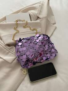 1pc Sequin Shoulder Bag, Fashion Crossbody Bag, Evening Clutch Purse For Women, Suitable For Party And Daily Use , Purple - Purple - View 6