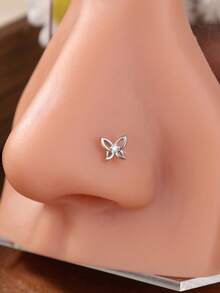 1个20G L型鼻钉，蝴蝶造型，镶嵌闪亮锆石——镀金或镀银蝴蝶结鼻饰，适合女性日常佩戴、派对和送礼。 - L167 - 查看 8
