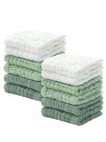 12pcs 12x12inch Baby Washcloths - Soft Face Cloths For Newborn, Absorbent Bath Face Towels, Wipes, Burp Cloths, Baby Registry As Shower. Pack Of 12 (Green,Blue,White) - 多色(12pcs-12x12inch) - 查看 12