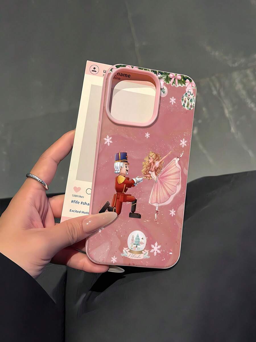 Funda para móvil con diseño de bailarina del Cascanueces. Compatible con teléfonos , 17, 16 Pro Max, 15 Pro Max, 13 y 12. Fabricada en TPU para una protección eficaz contra golpes y caídas. Un regalo ideal para familiares, amigos, seres queridos, parejas y para Navidad. - Rosa - Ver 1