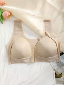 5pcs/Set Women's Front Snap Seamless Back Beauty Bra - Easy To Wear, One-Piece Design, Padded Wire-Free, Thin Skin-Friendly, No Restraint, Perfect For Daily Wear, Sleep & Lounge Lingerie - 混合色 - 查看 5