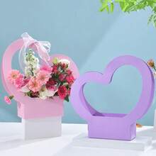 4个/1个心形礼品袋 - 优雅花束盒，开口设计，带提手，适用于婚礼、新娘送礼会、生日、周年纪念派对装饰 - 可搭配花束、回礼 - 派对用品（红色），婚礼礼品袋，节日氛围增强器，方便携带 - 彩色 - 查看 6